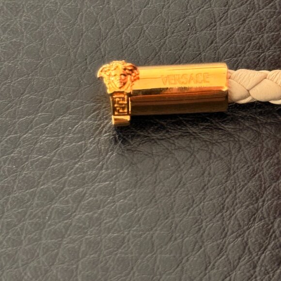 Versace Leather and Brass Medusa Head Cuff Bracelet, size Medium or Large - Picture 5 of 14